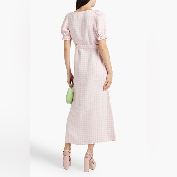EUC Daily Sleeper Brigitte Linen-Blend Pink Gingham Midi Dress Size S - Picture 2 of 6